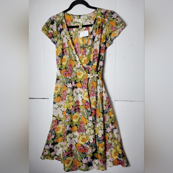 Banana Republic Dresses & Skirts - Banana Republic Floral Wrap Midi Dress - Yellow, Pink, Green